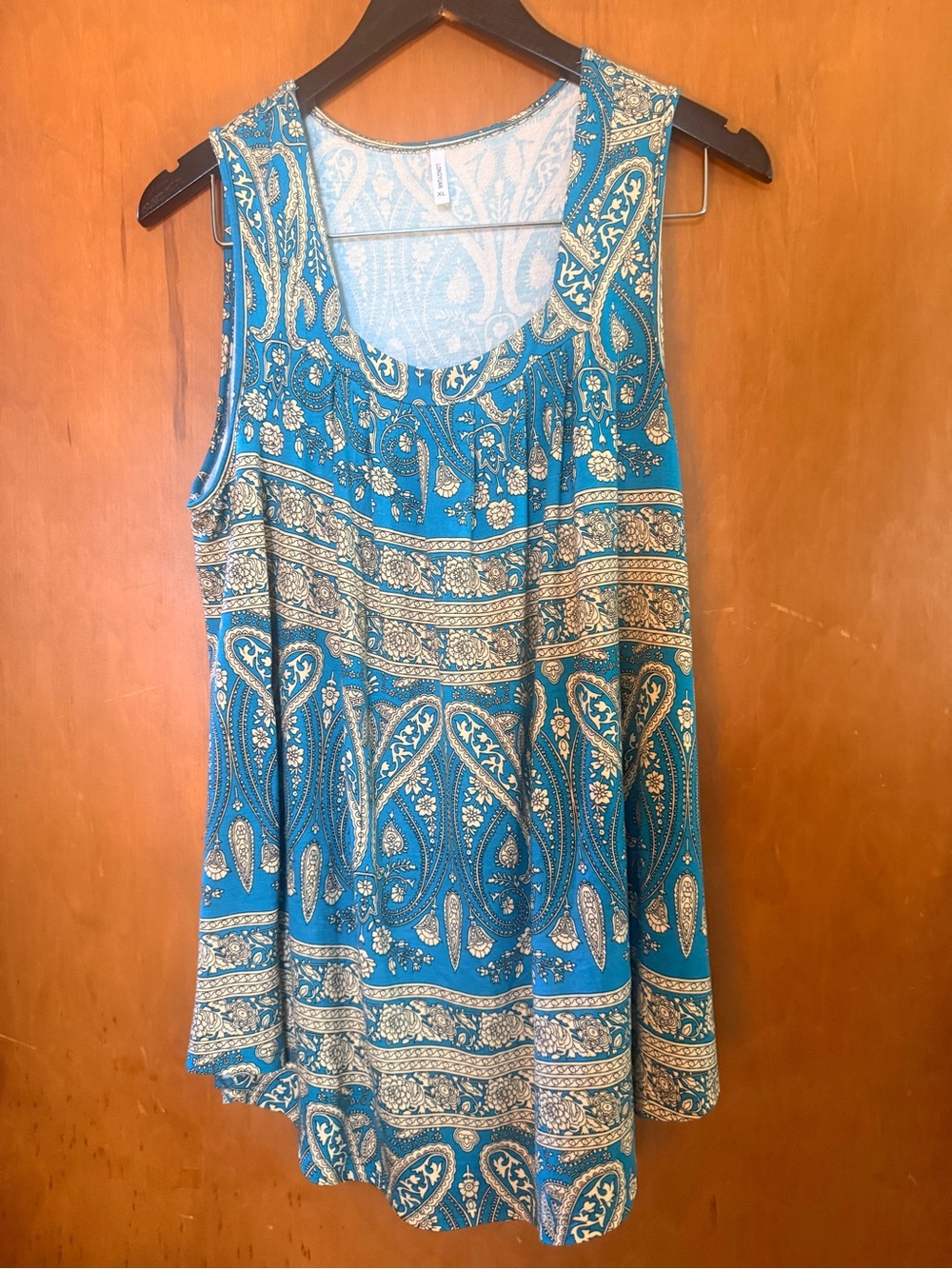 Longyuan Teal Paisley Scoop-Neck Tank — Women's Sleeveless Summer Top